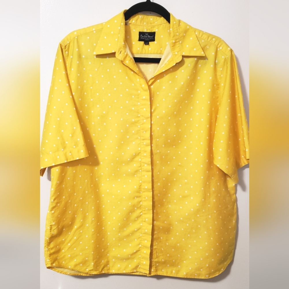 *Vintage* Yellow and White Polka Dot Blouse